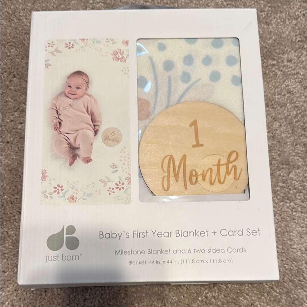 Baby's First Year Blanket and Card Set - Cream and Blue